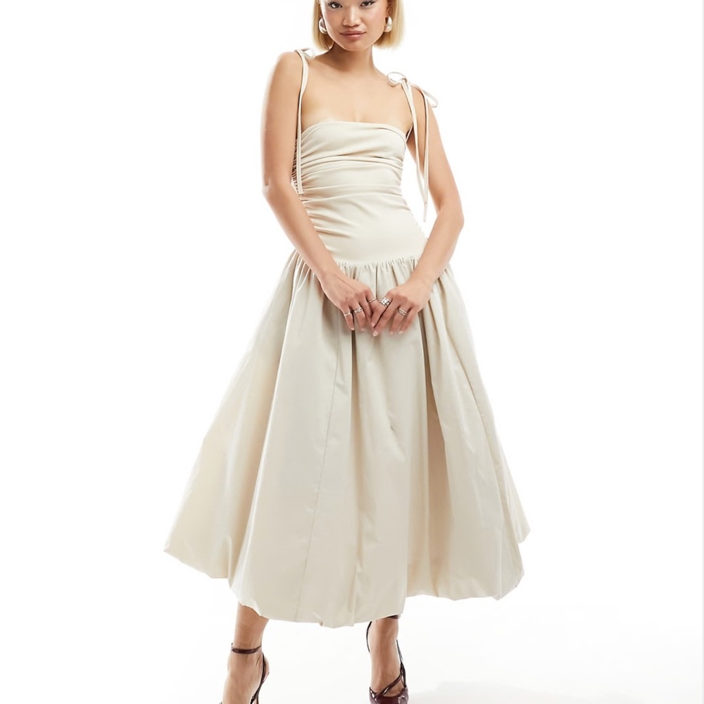 Amy Lynn Alexa shoulder tie puffball midi dress